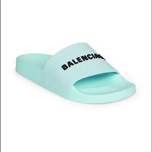 Balenciaga Logo Pool Slides in Mint Black New in Box